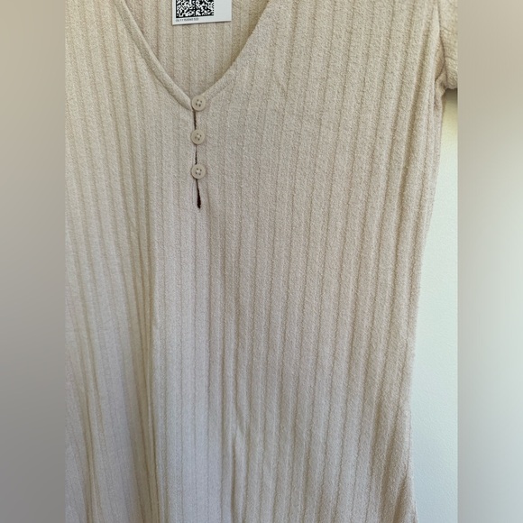 Cream Ribbed Button Mini Dress - Picture 3 of 4